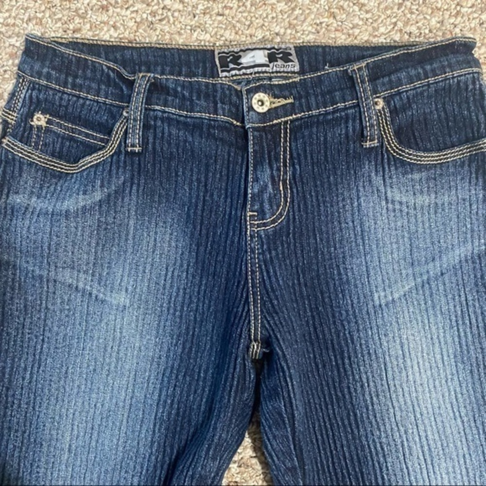Vintage 90s Y2K R4R Rave Jeans Textured Dark Wash Low Rise Denim Size 15